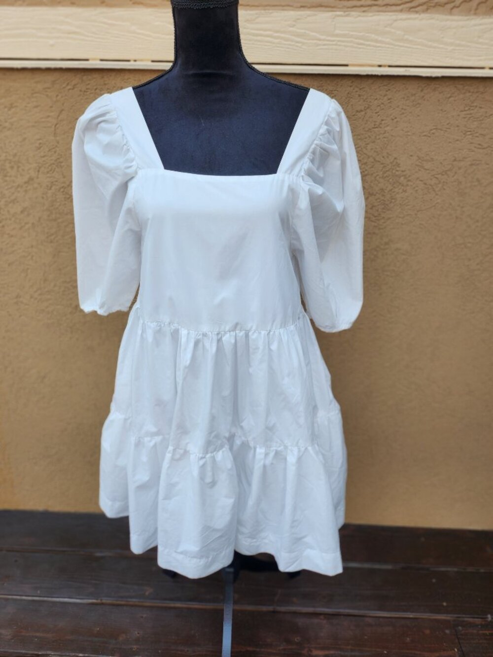 En Saison White Puff Sleeve Tiered Poplin Dress XS NWOT - Picture 7 of 12